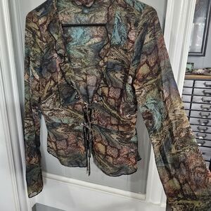 Sheer Multicolor Tie-Front Blouse